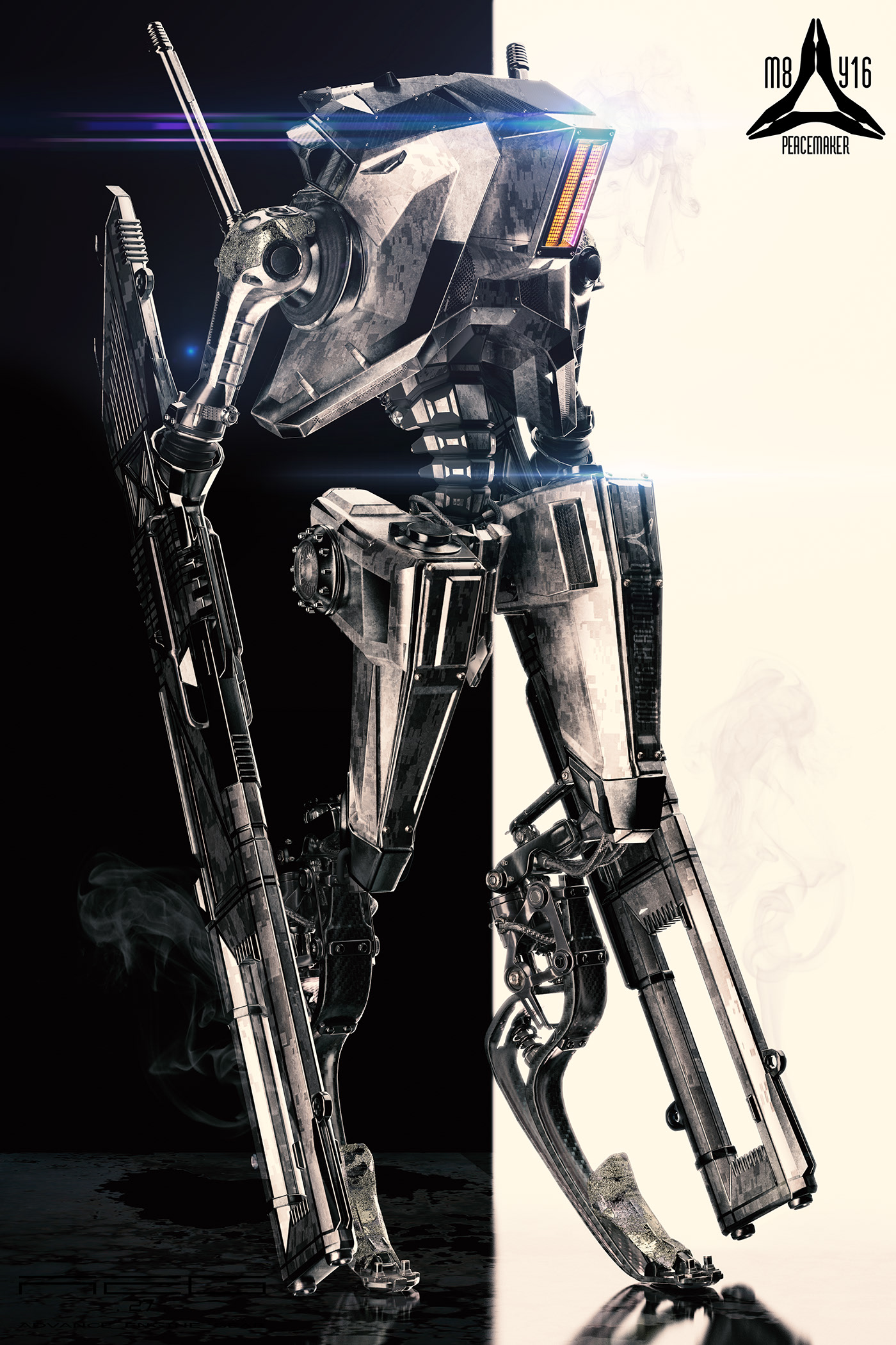 robot，Character design，Digital art，Render，Hand drawn，