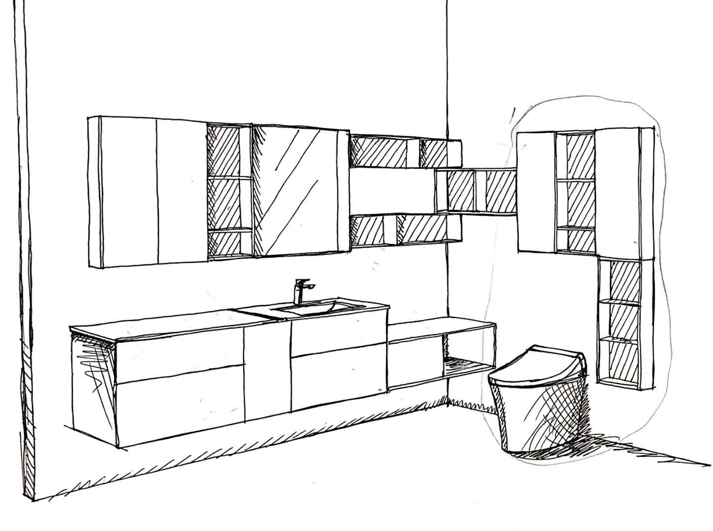 Hand drawn bathroom，