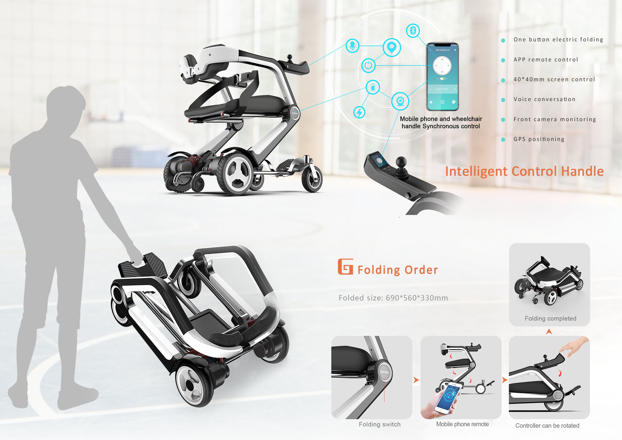 2019 red dot design concept award，Portable electric folding wheelchair，Wheelchair，Electric Folding，Portable，