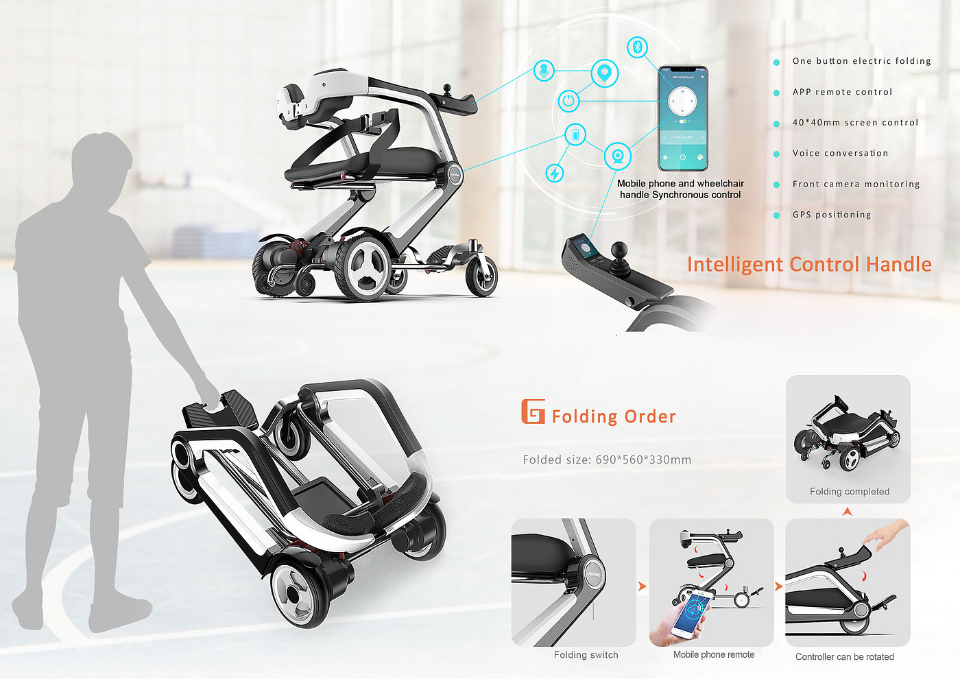 2019 red dot design concept award，Portable electric folding wheelchair，Wheelchair，Electric Folding，Portable，