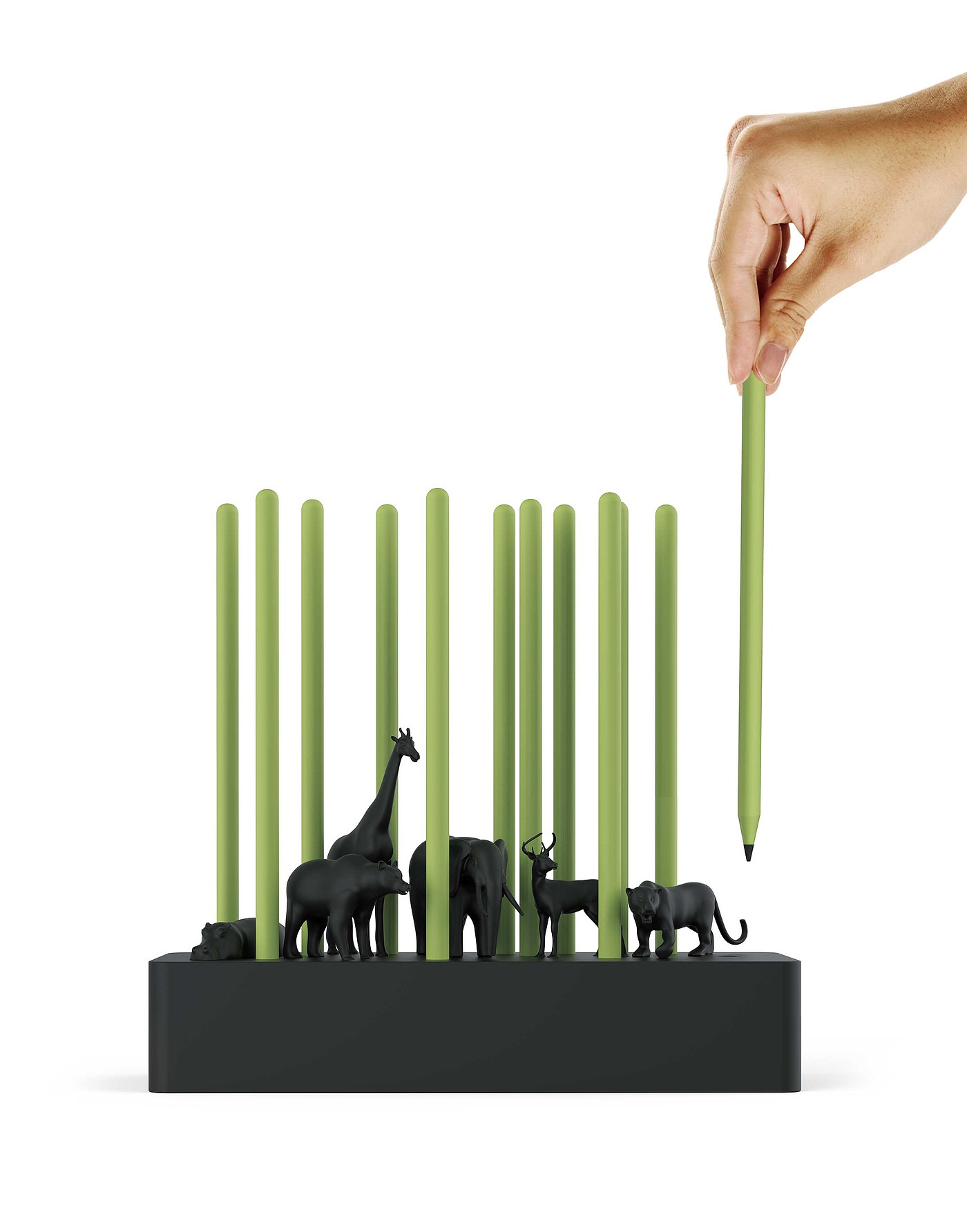 Jungle pen insert，Desktop storage，Tabletop decoration，Forest pen holder，2019 red dot design concept award，animal，