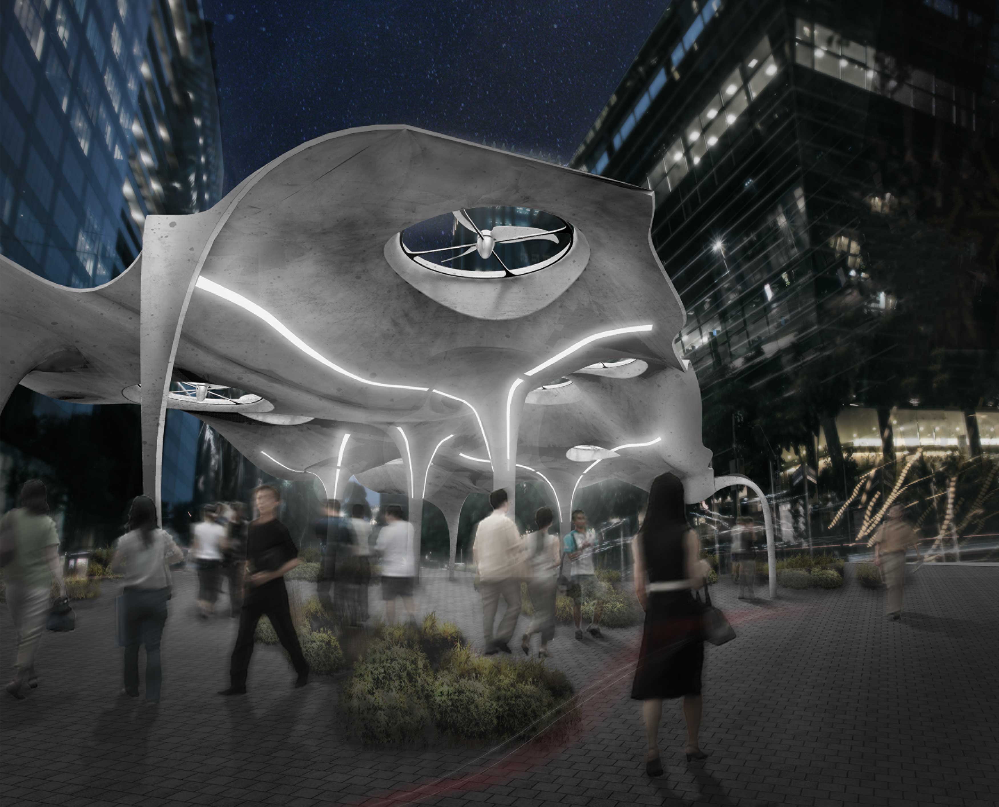2019 red dot design concept award，pavilion ，Intelligent "natural resource recovery system"，Conversion of wind energy into electric energy，Rainwater collection，