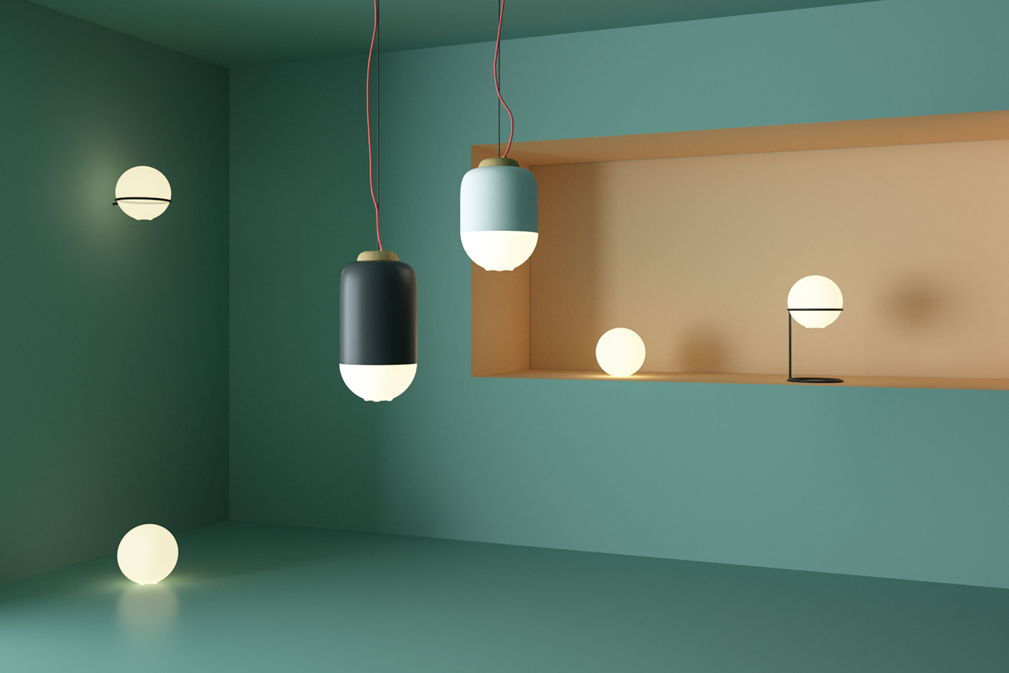 2019 red dot design concept award，Spherical bulb lamp，Magnet base，Portable and flexible，Wireless charging，