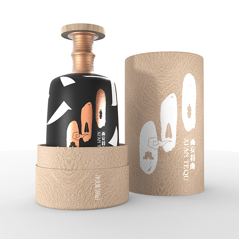 bell tower，Big wild goose pagoda Terracotta Army，Bronze sword of Qin Dynasty，packing design，drink，Alcohol，Xi'an Tequ，2019 red dot design concept award，