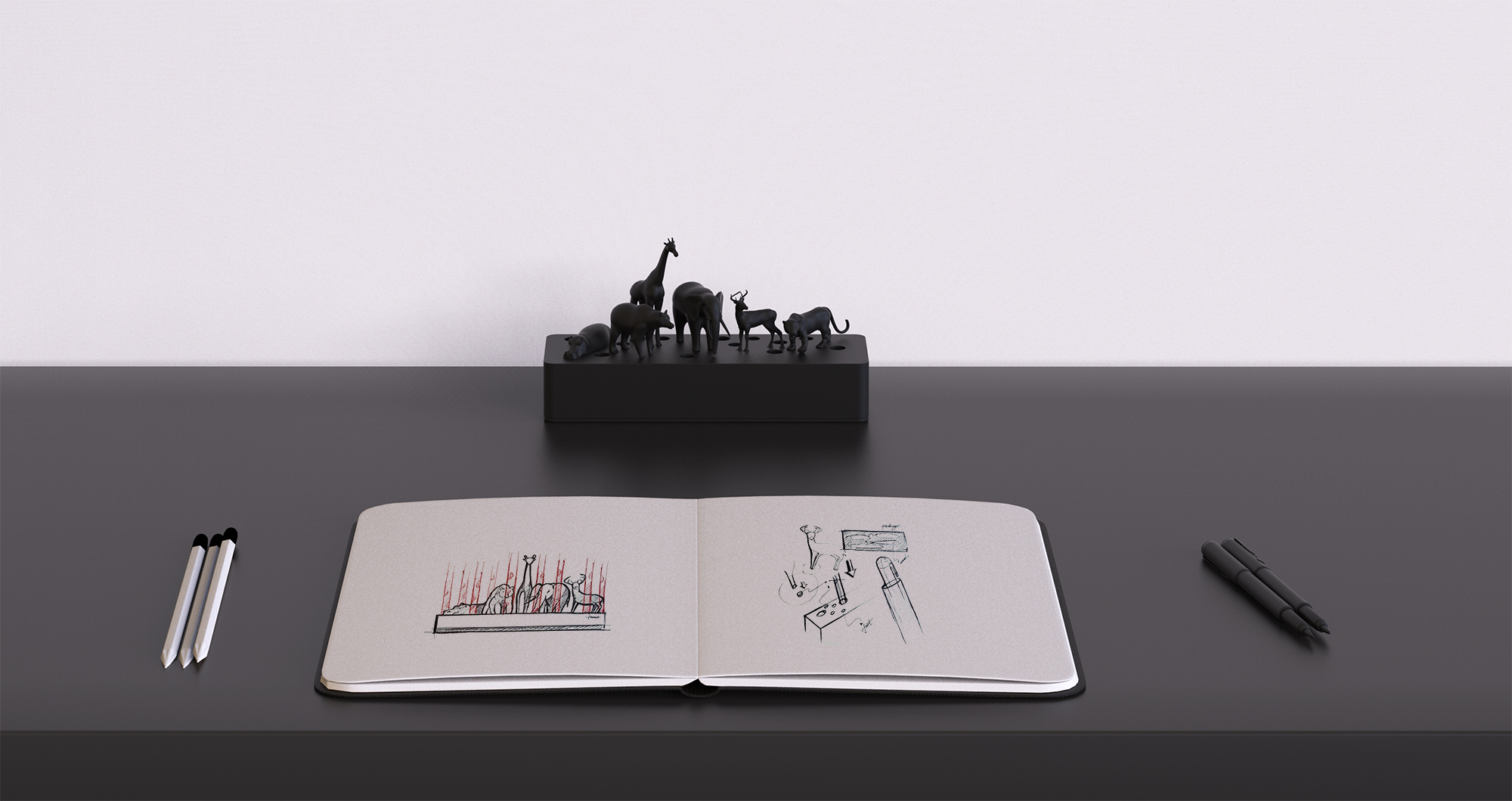 Jungle pen insert，Desktop storage，Tabletop decoration，Forest pen holder，2019 red dot design concept award，animal，