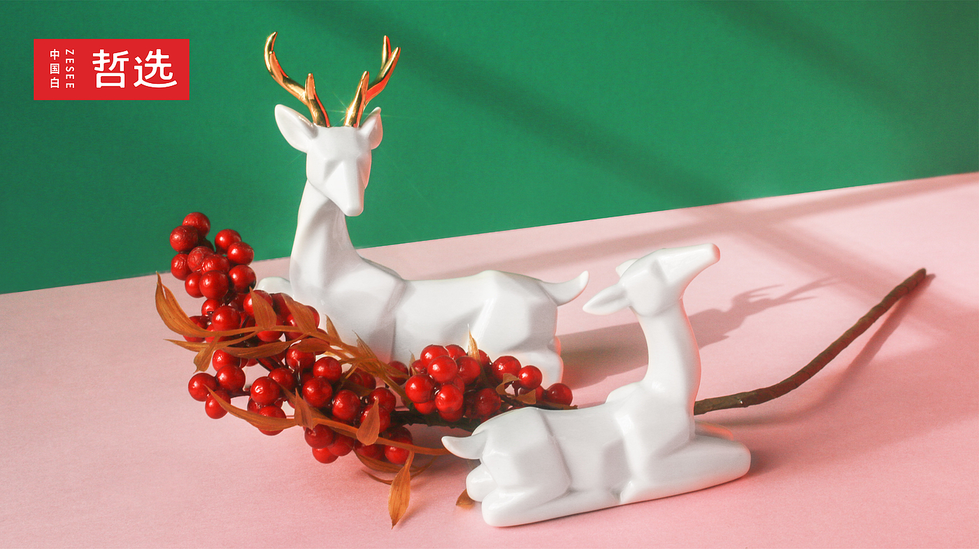 Chinese white，Zhe Xuan，ceramics，Design，deer，product，Simplicity，Ornaments，