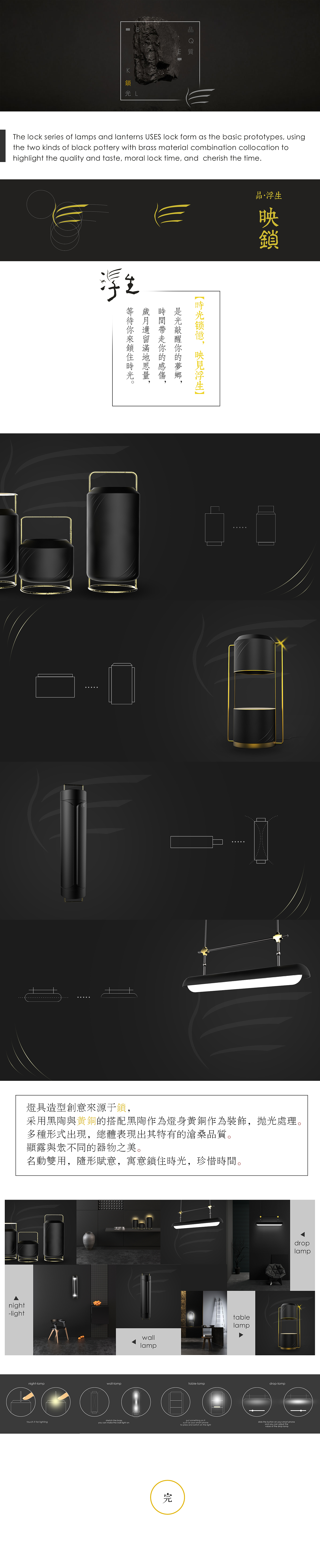 Black pottery · brass，Yeutz design，Smart home LED lamp，lock，time，Semantic system，