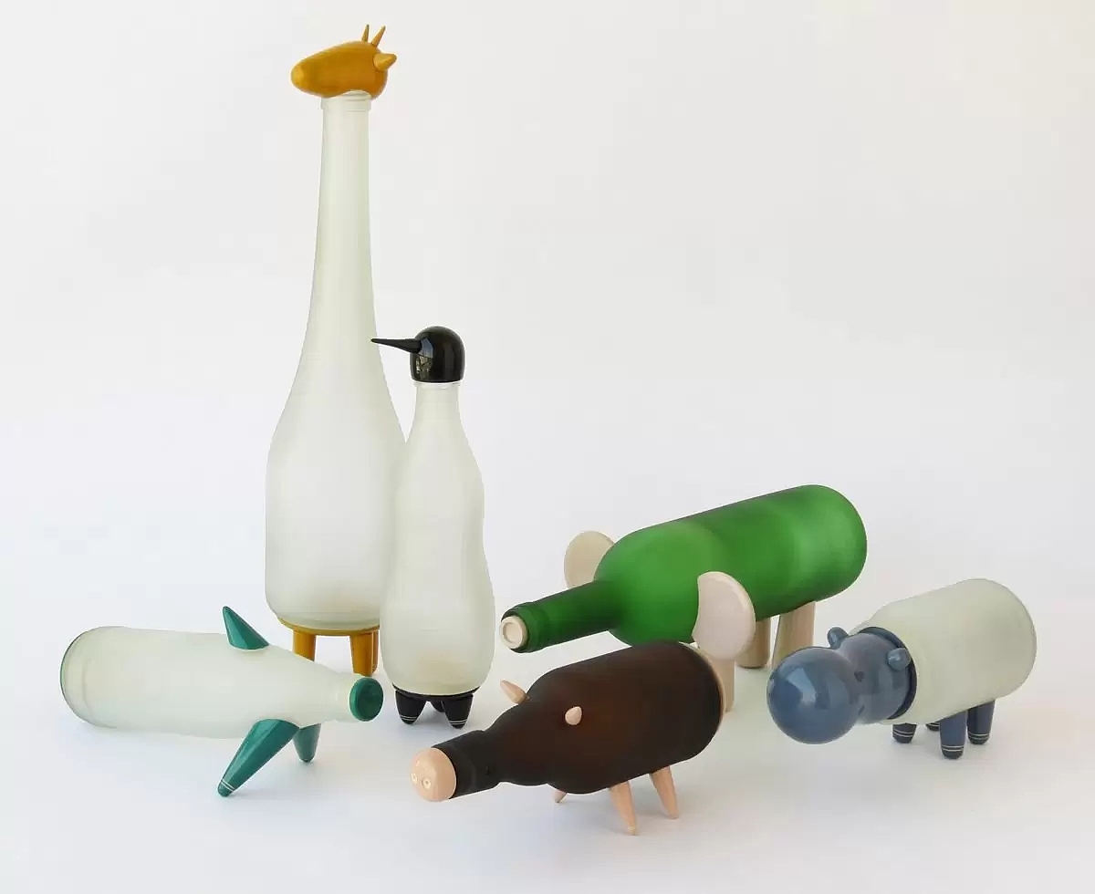 动物，玻璃瓶，漆木，创意，