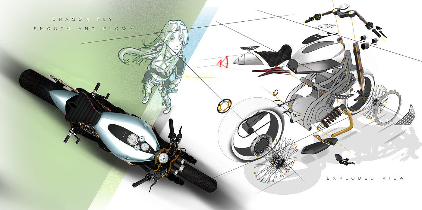 industrial design，Intelligent technology，Hand drawn，Automatic design，Motorcycle design，