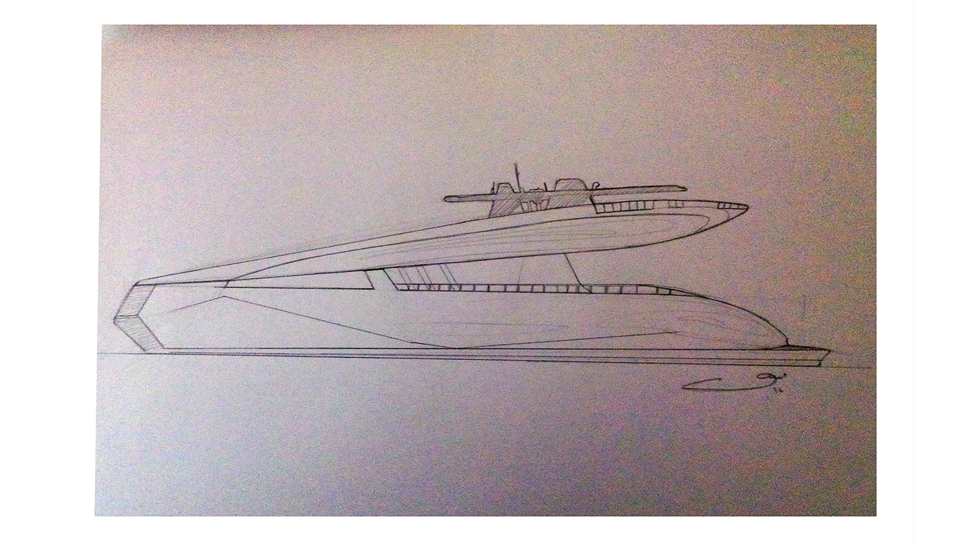 Yacht Design ，industrial design，design sketch，Scientific and technological intelligence，Hand drawn，luxury，