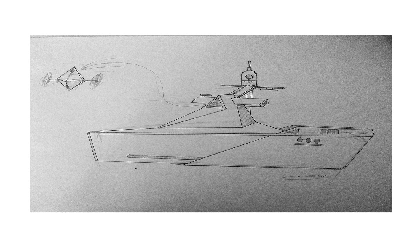 Yacht Design ，industrial design，design sketch，Scientific and technological intelligence，Hand drawn，luxury，