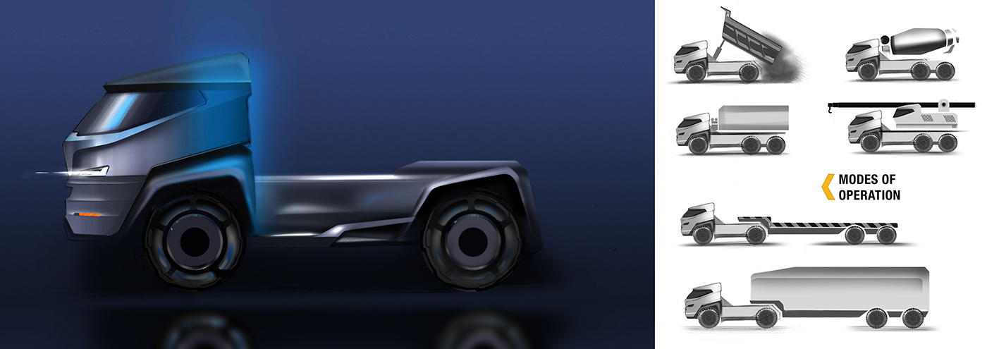 Intelligent technology，industrial design，Truck design，Hand drawn design，design sketch，