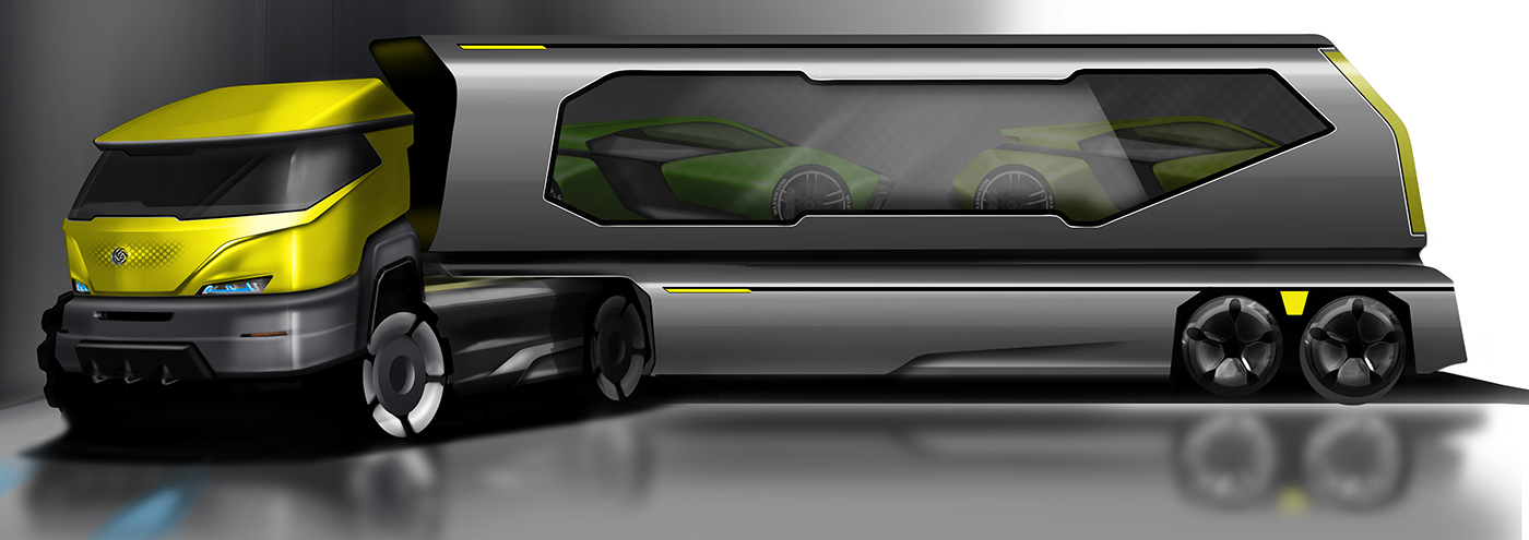 Intelligent technology，industrial design，Truck design，Hand drawn design，design sketch，