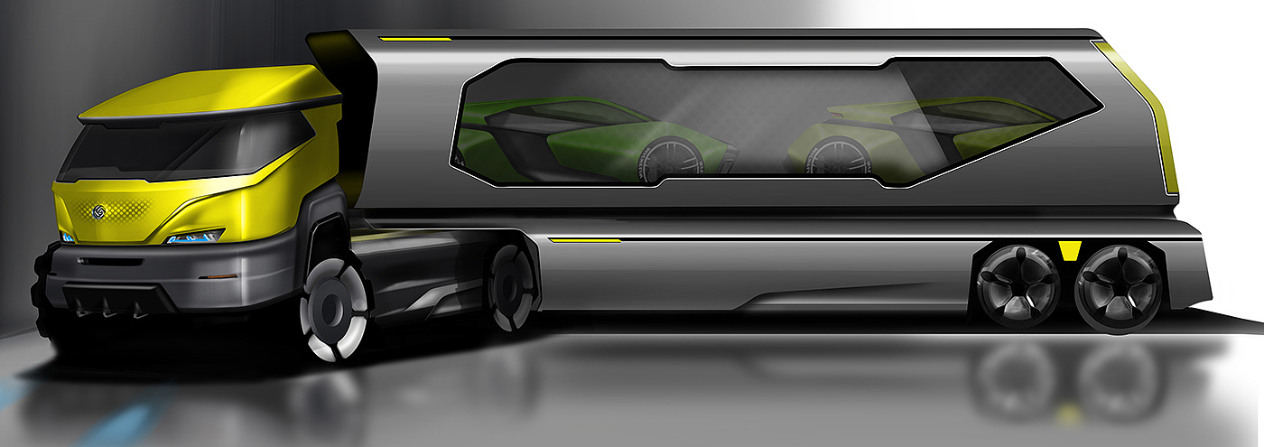 Intelligent technology，industrial design，Truck design，Hand drawn design，design sketch，