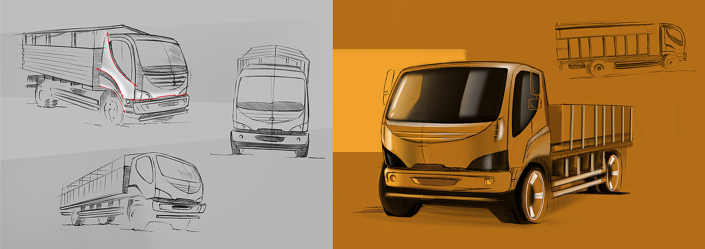 Intelligent technology，industrial design，Truck design，Hand drawn design，design sketch，