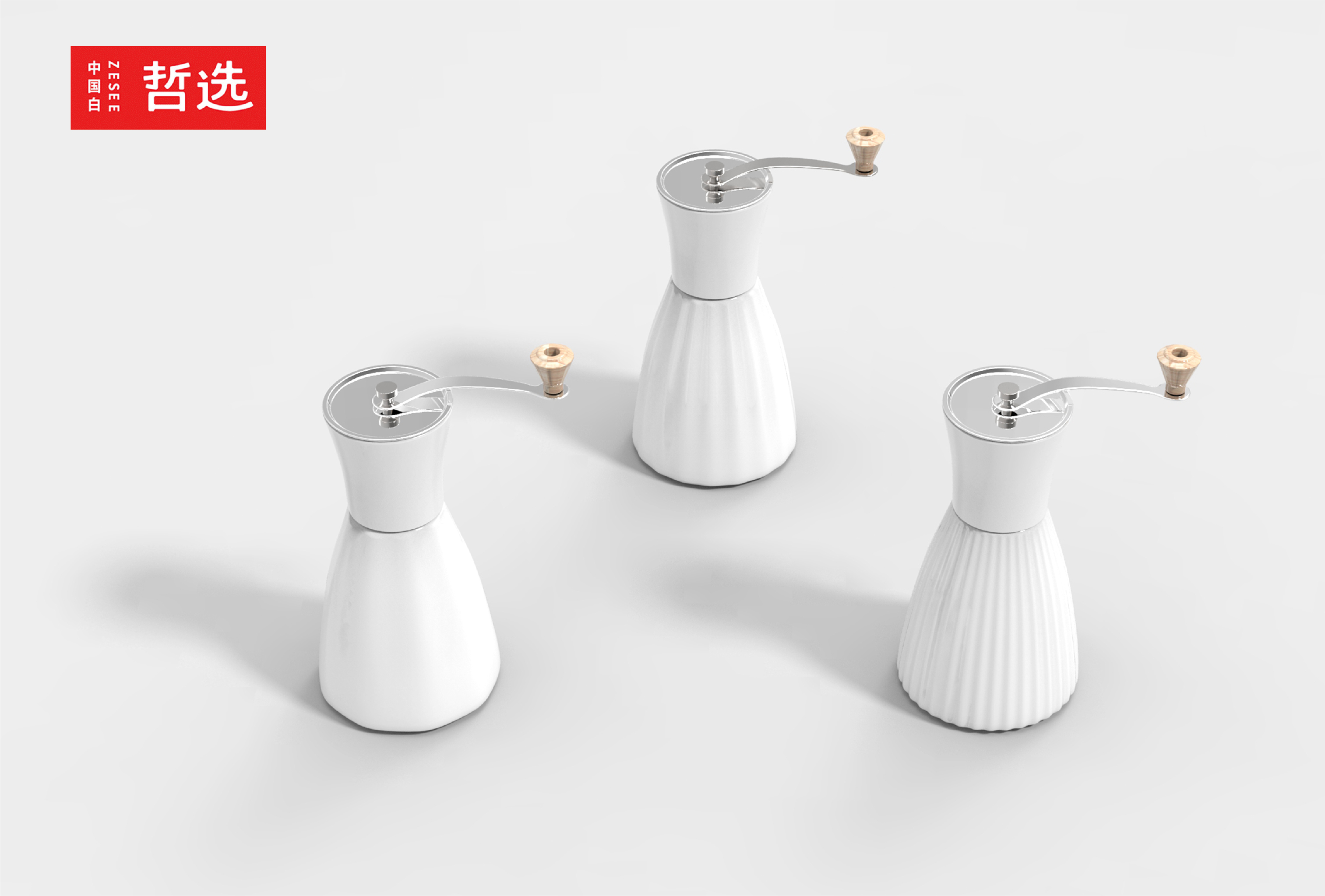 Chinese white，Zhe Xuan，ceramics，product，Design，Coffee，Coffee hand grinder，Simplicity，