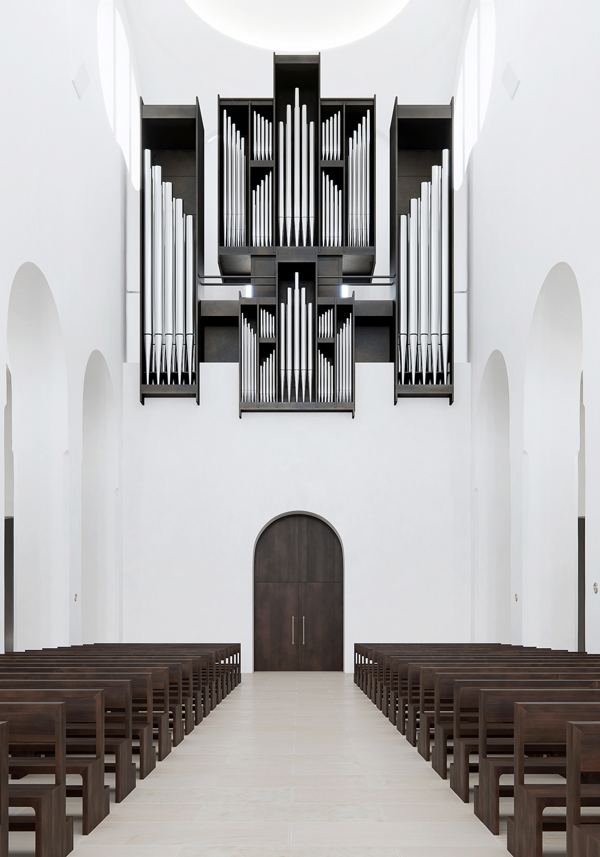 Minimalist space，church，St Moritz，cgi，