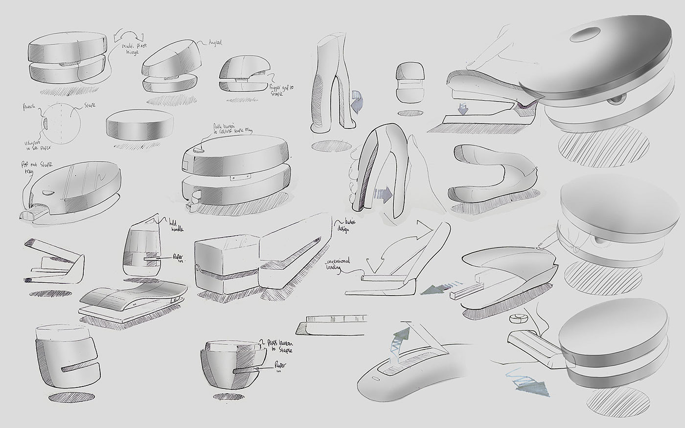 product design，Office Supplies，industrial design，stapler，design sketch，