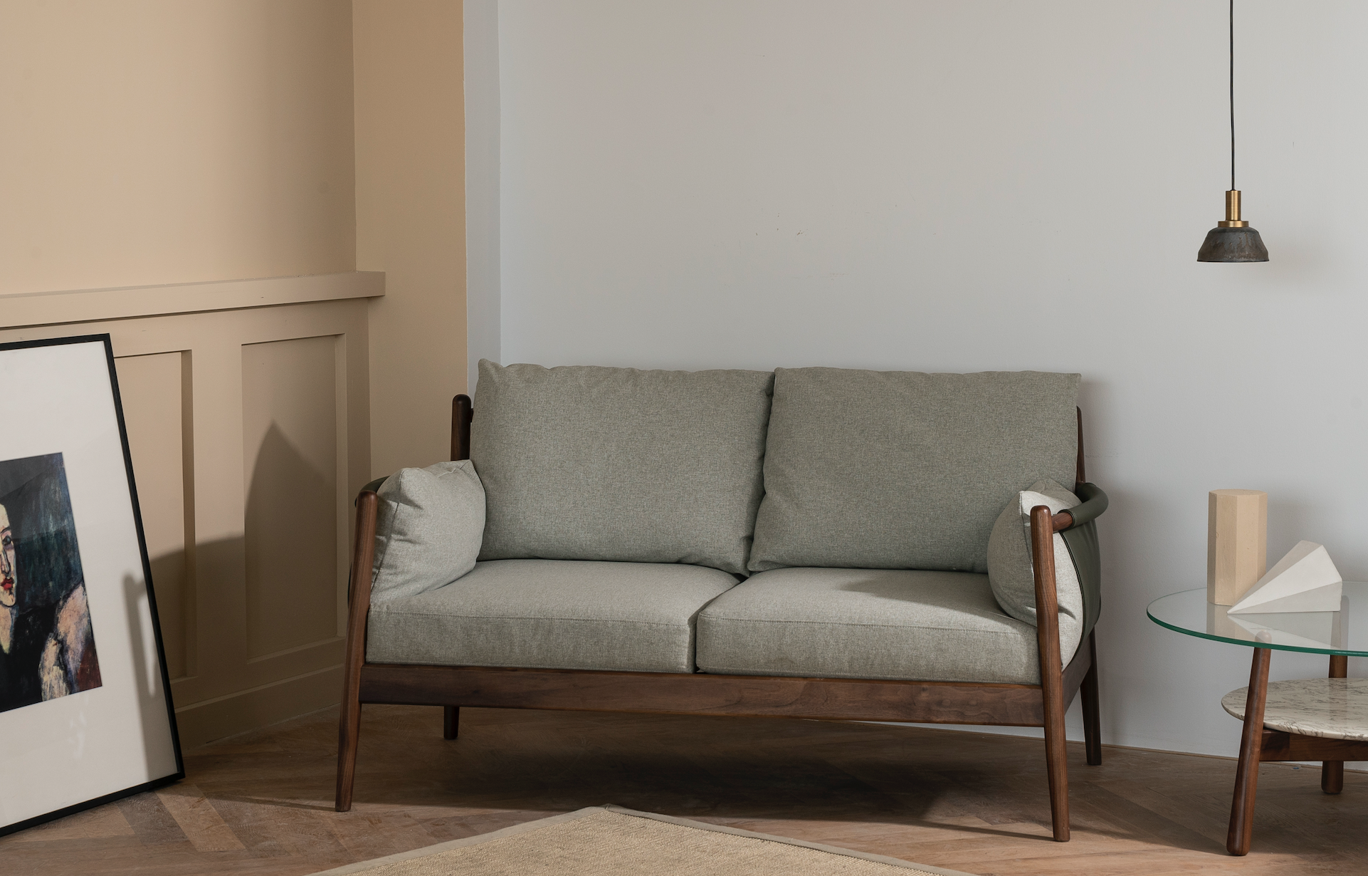 Solid wood sofa, soft bag，