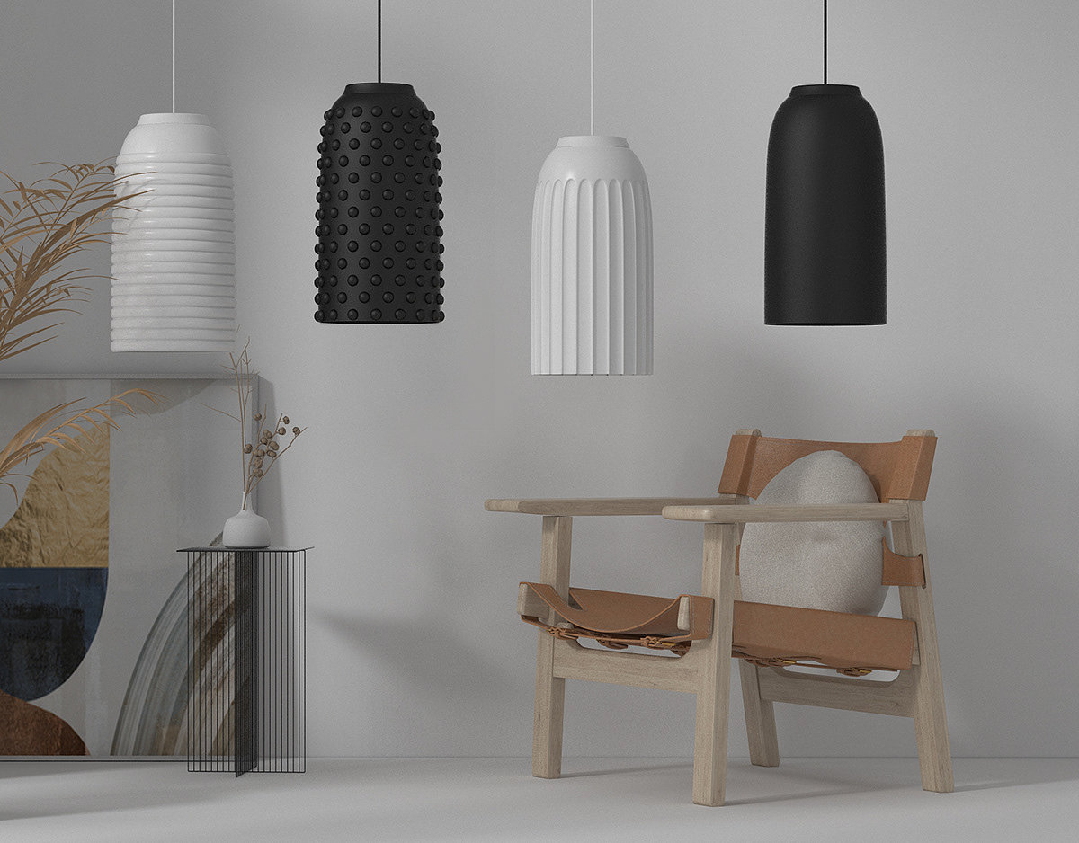 Julia Kononenko，touch，lamps and lanterns，ceramics，black，white，