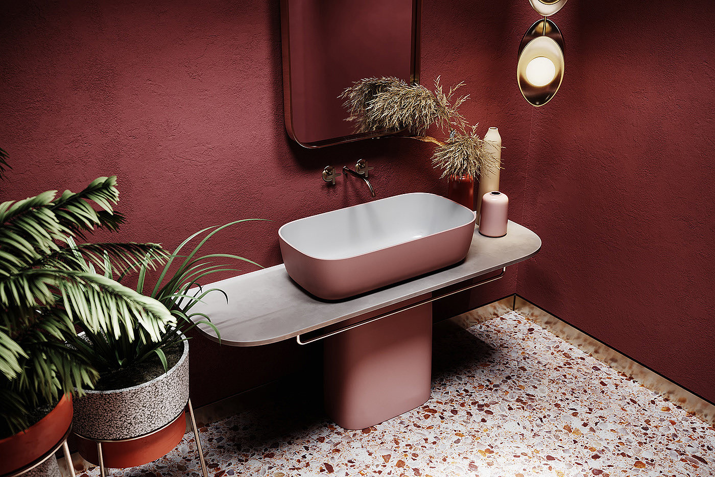 Shower Room，inside，gules，visualization，Minimalism，