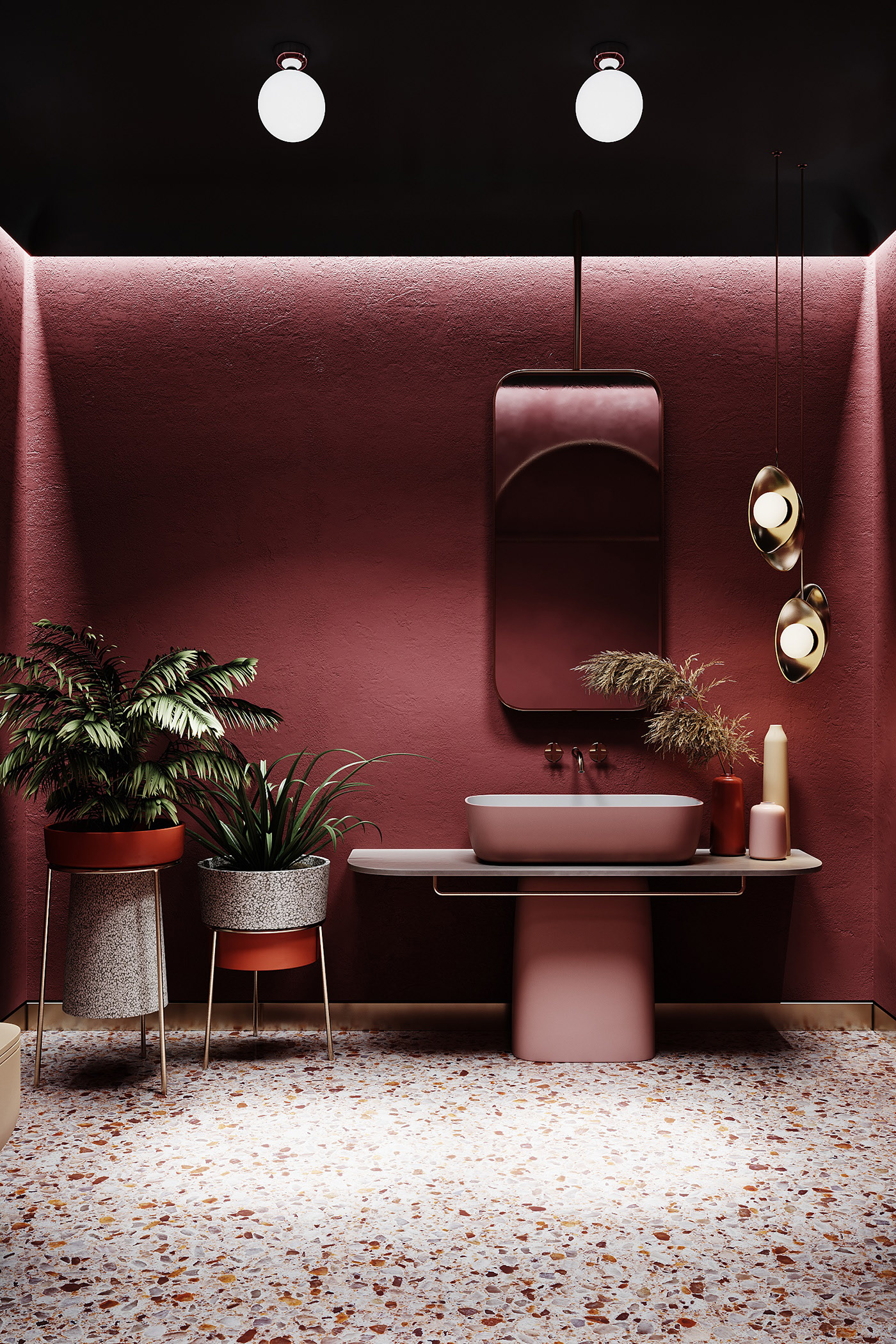 Shower Room，inside，gules，visualization，Minimalism，