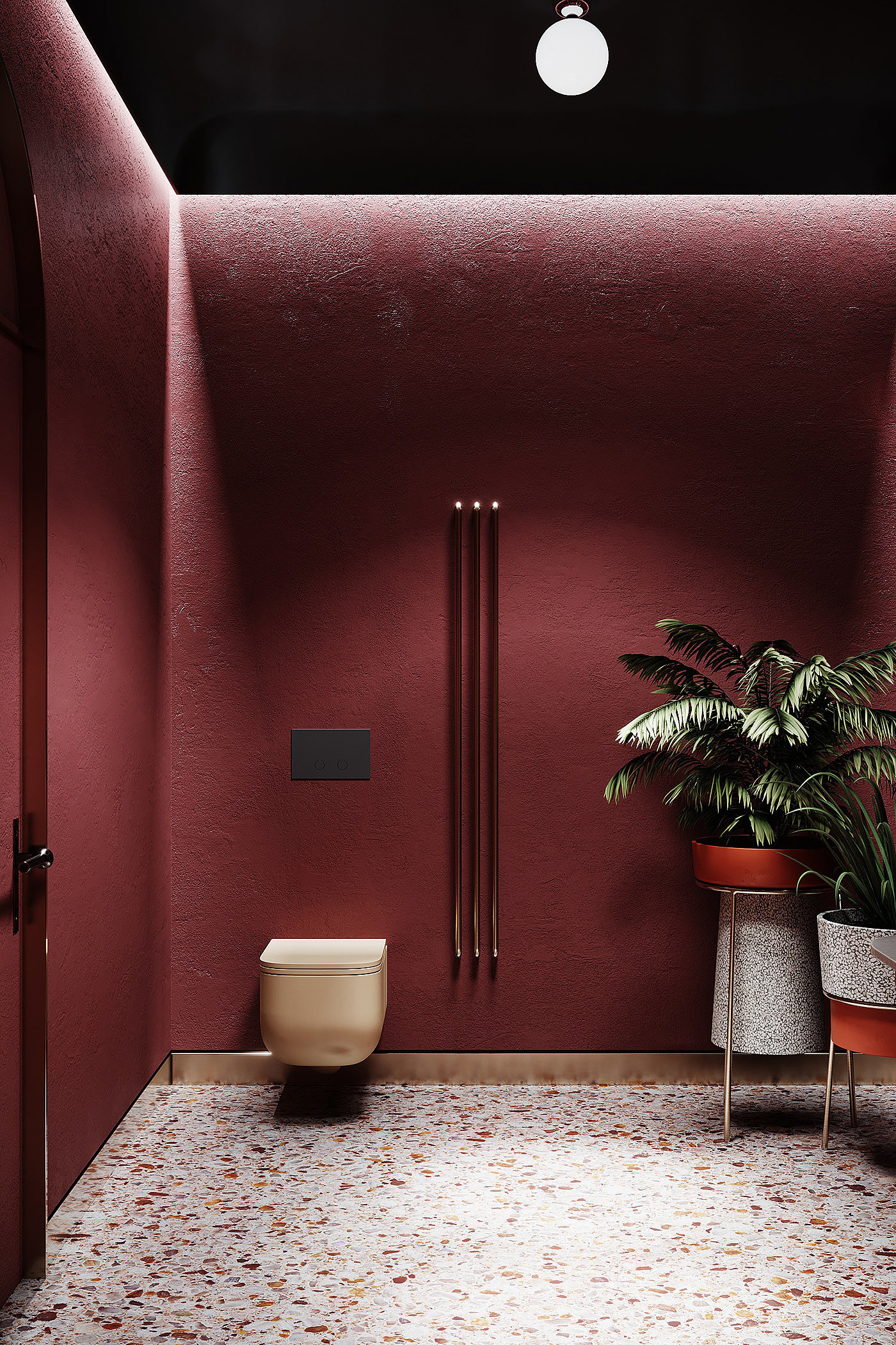 浴室，内部，红色，可视化，极简主义，