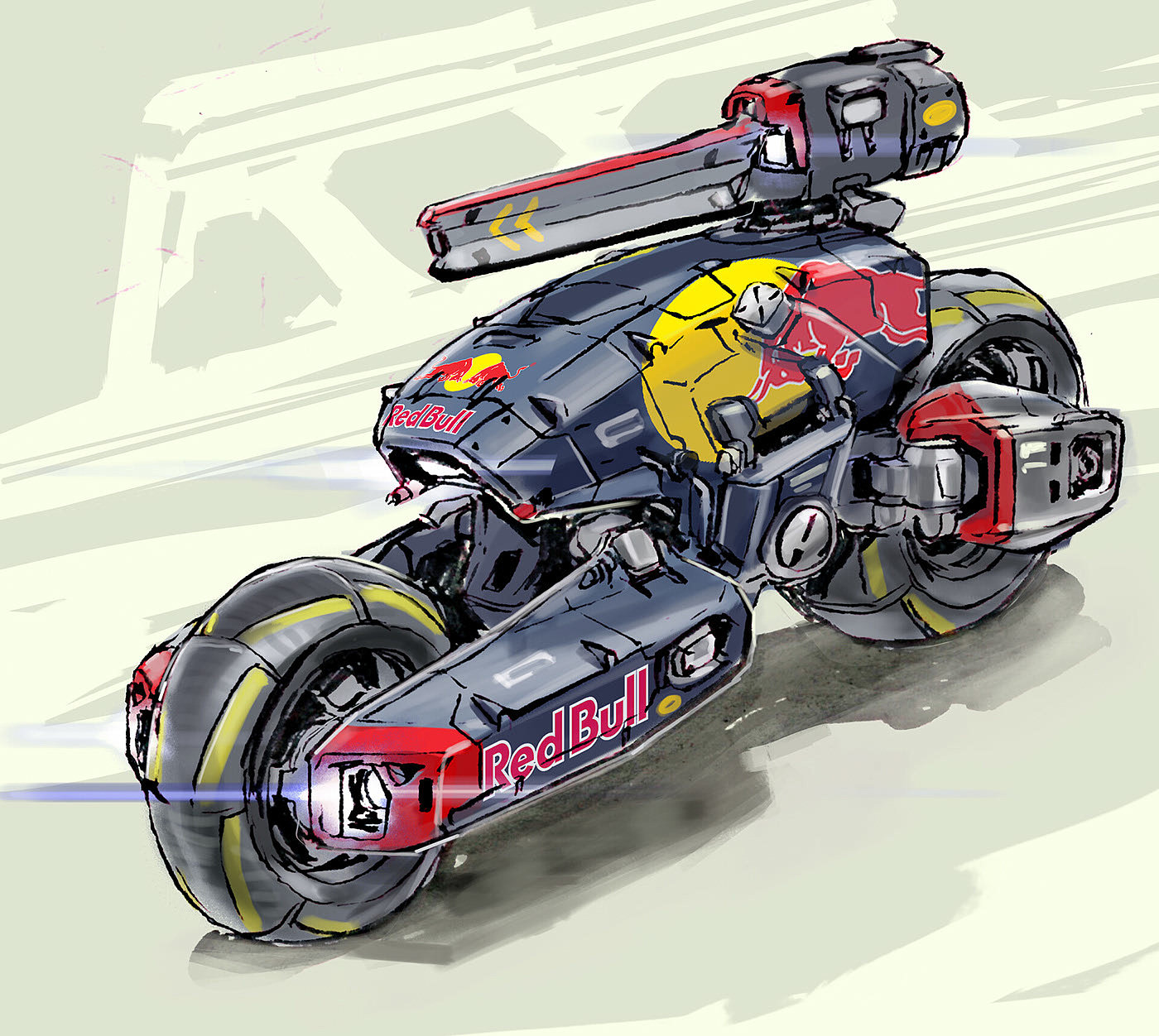 vehicle，conceptual design，sketch，Motorcycle，Tank，highway，