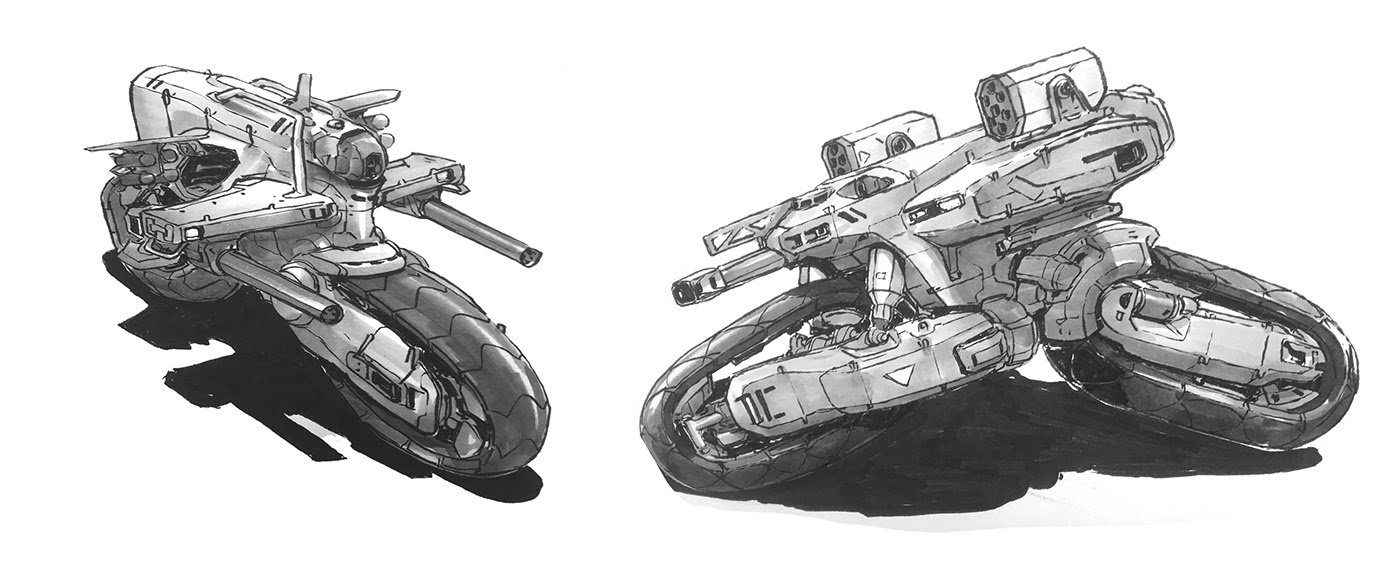 vehicle，conceptual design，sketch，Motorcycle，Tank，highway，
