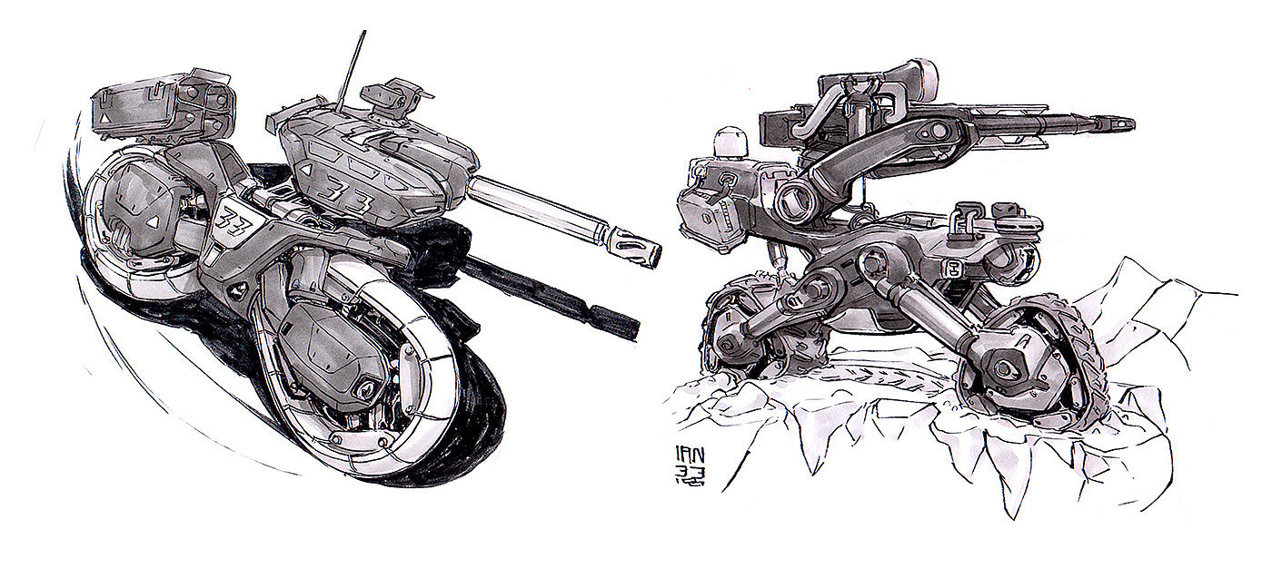 vehicle，conceptual design，sketch，Motorcycle，Tank，highway，