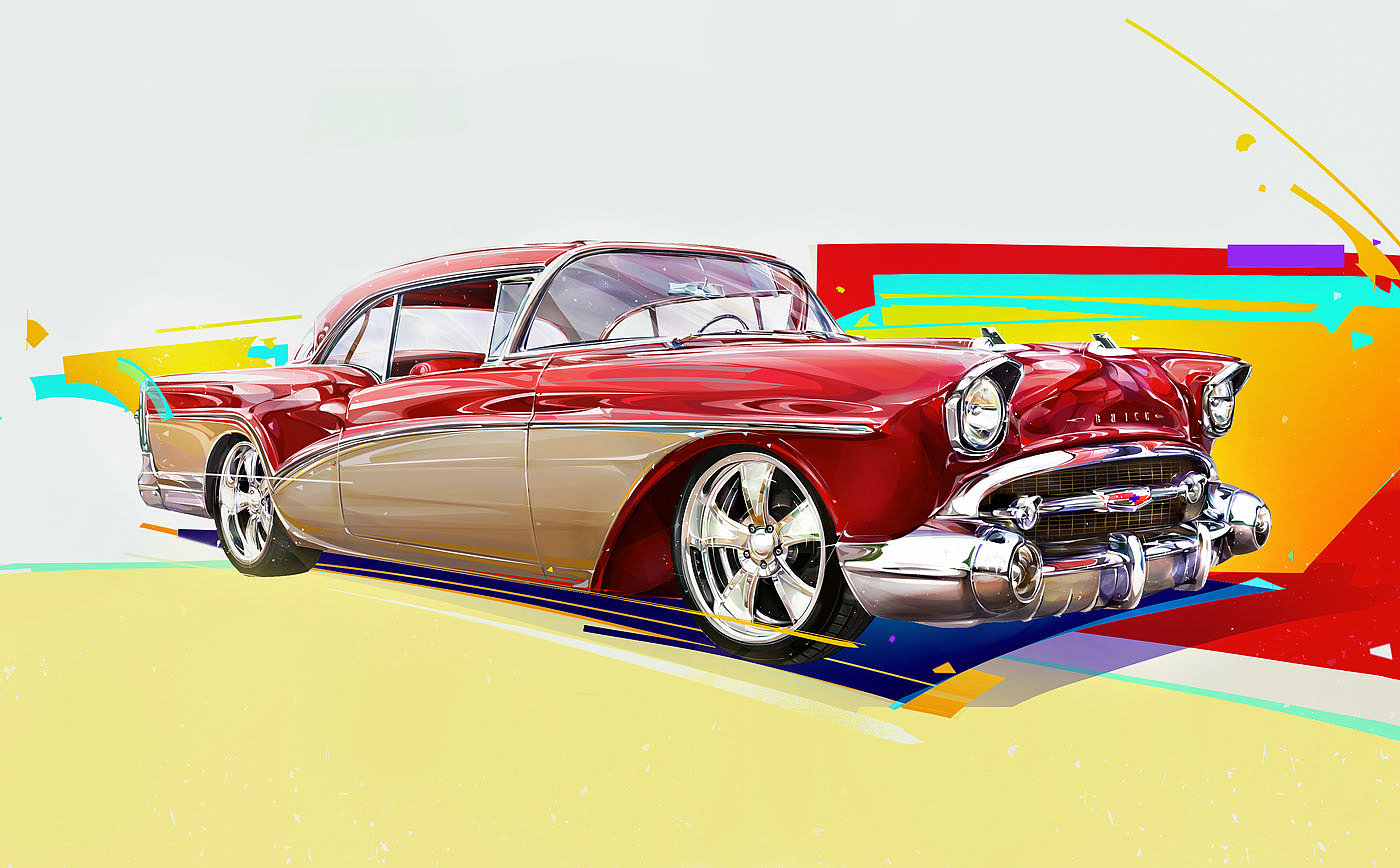 Retro，automobile，Digital painting，