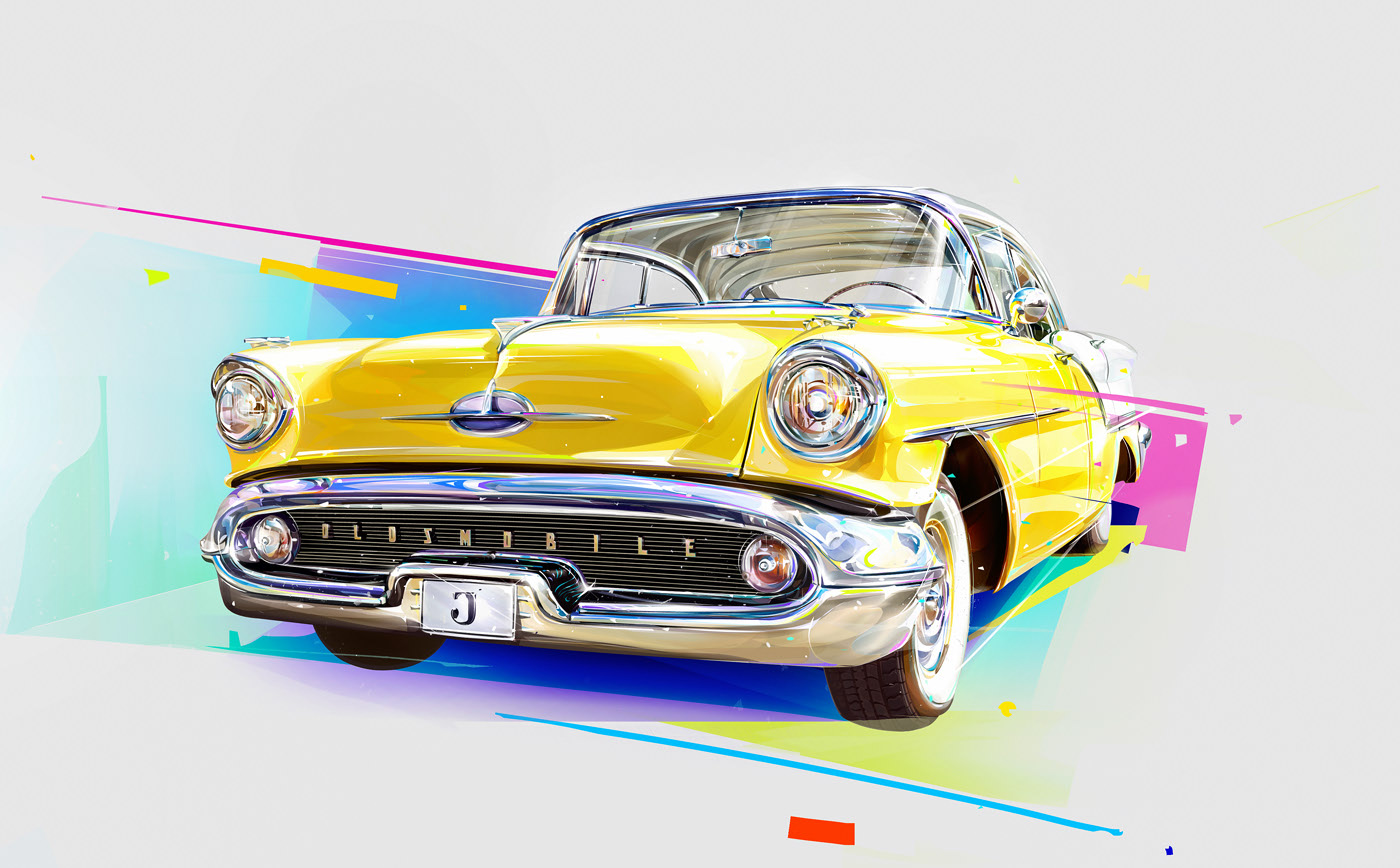 Retro，automobile，Digital painting，