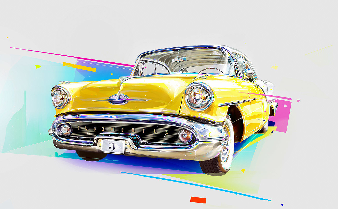 Retro，automobile，Digital painting，