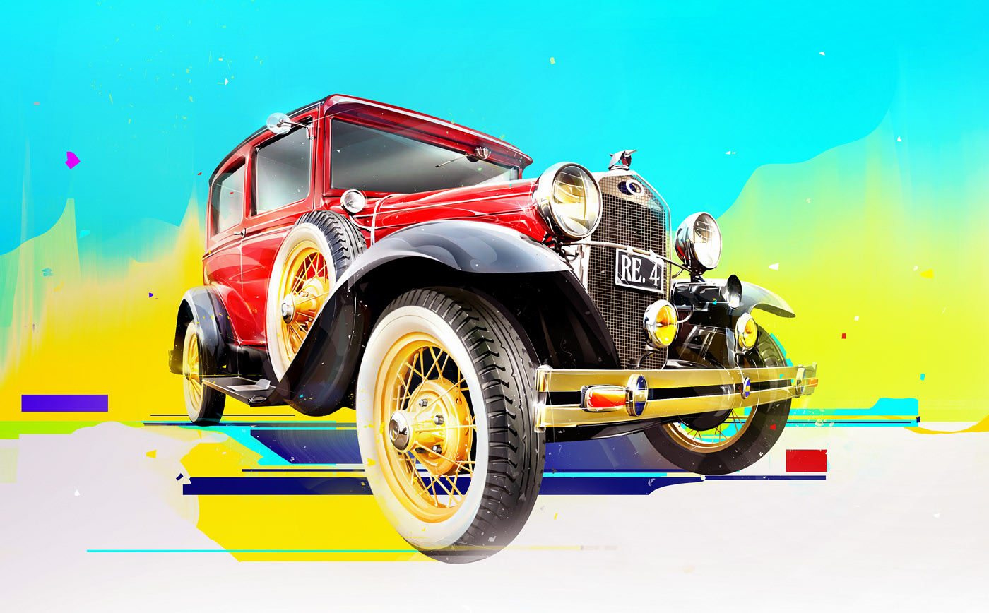 Retro，automobile，Digital painting，