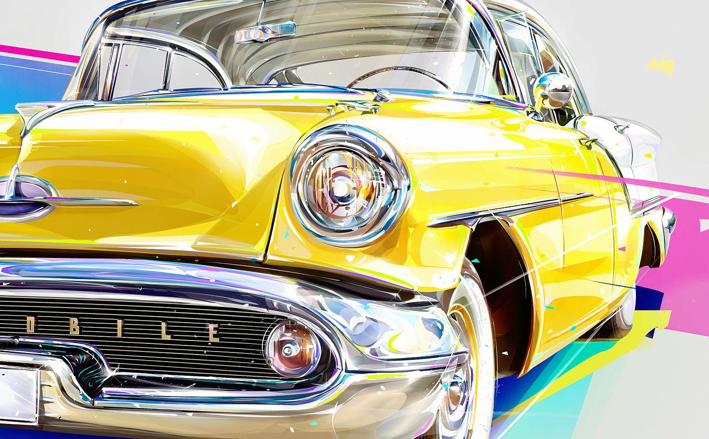 Retro，automobile，Digital painting，