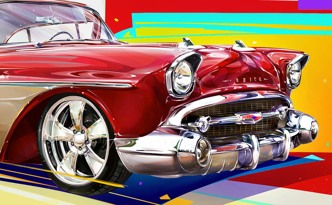 Retro，automobile，Digital painting，