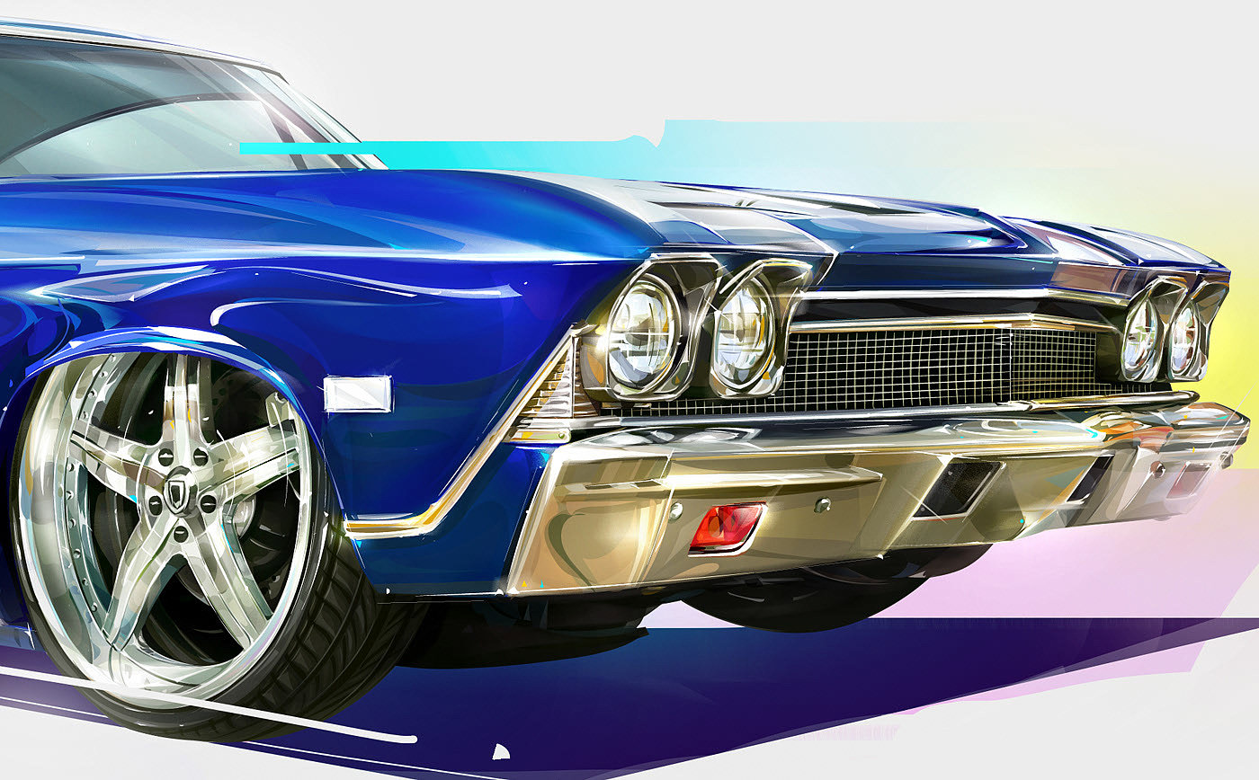 Retro，automobile，Digital painting，