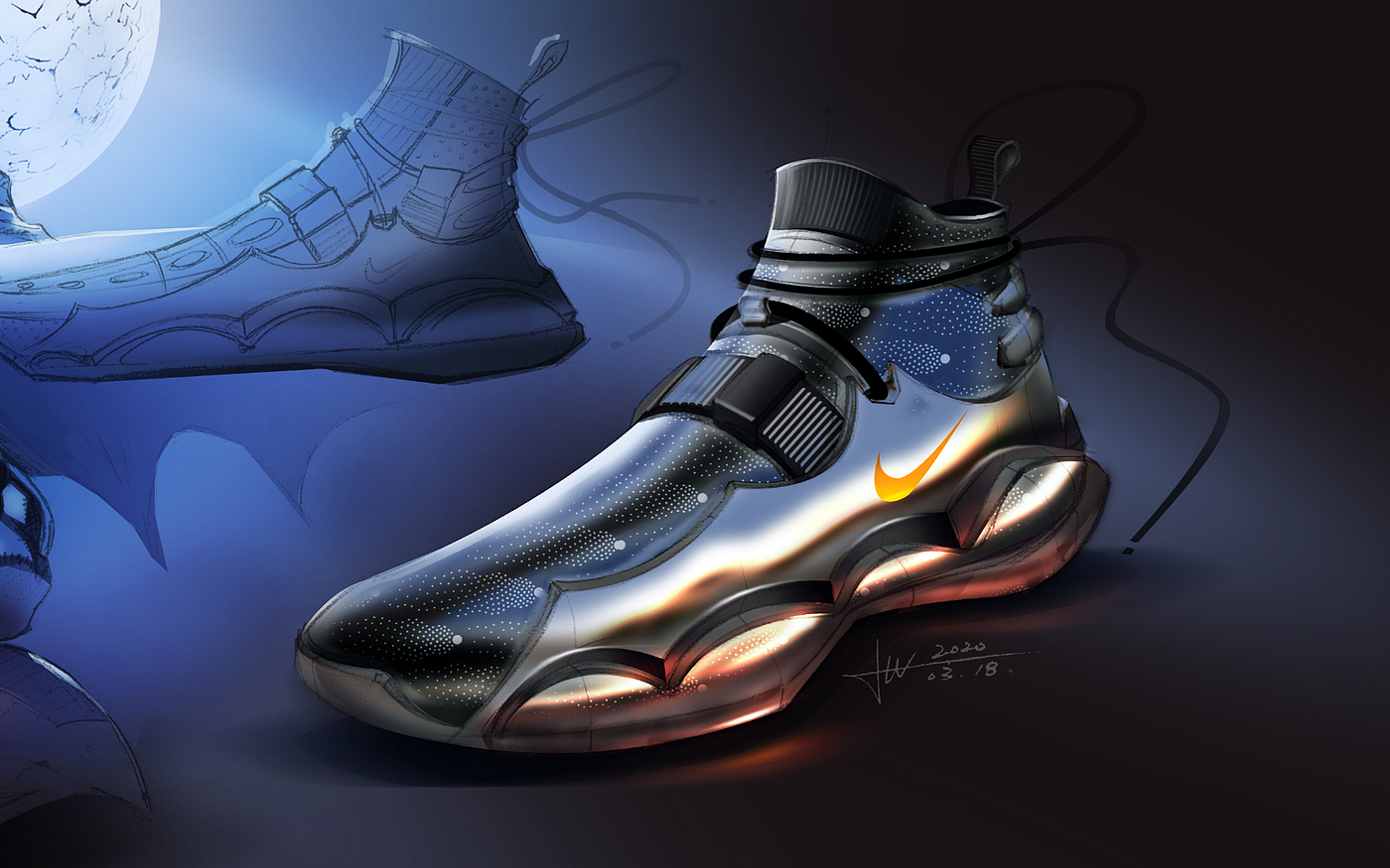 Product design, product hand drawing, sports shoes，