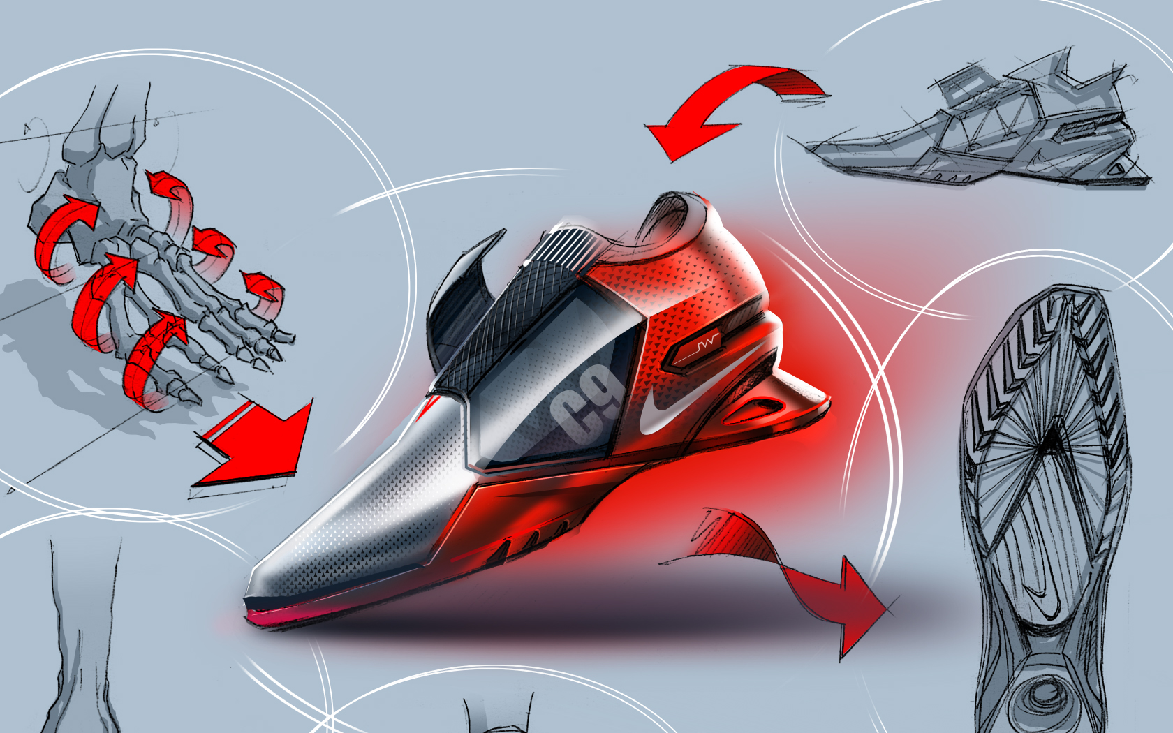 Sports shoes, product design, product hand drawing，