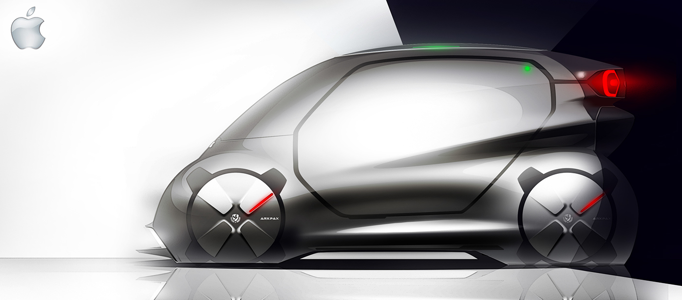 industrial design，product design，Apple brand car creativity，Hand drawn，Design draft，