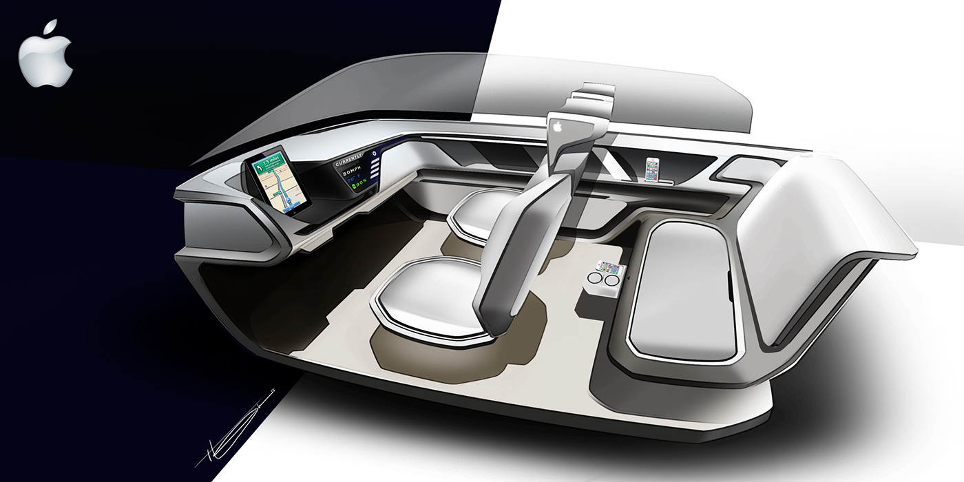 industrial design，product design，Apple brand car creativity，Hand drawn，Design draft，