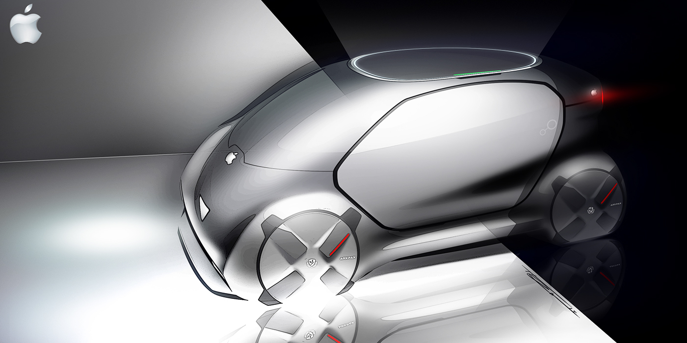 industrial design，product design，Apple brand car creativity，Hand drawn，Design draft，