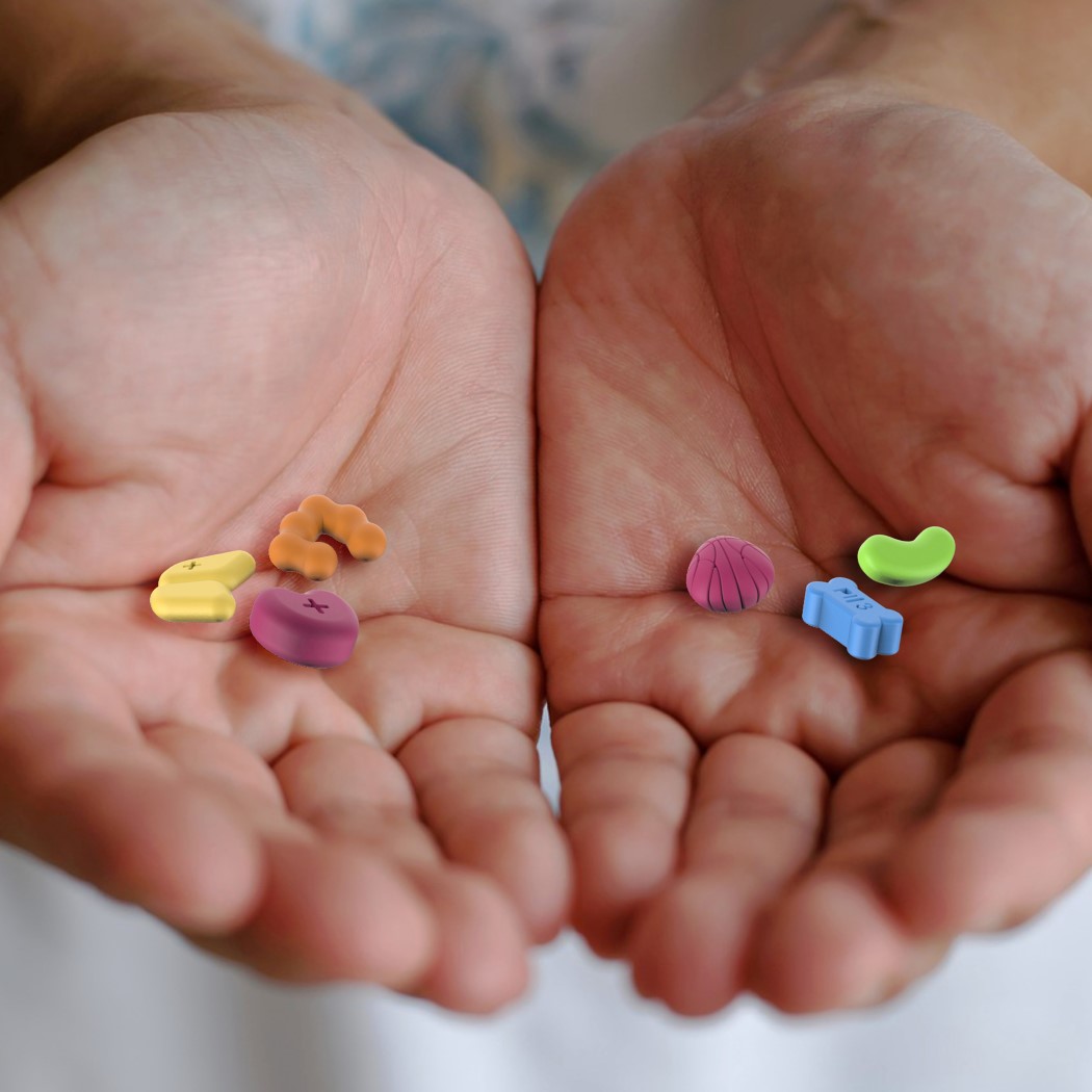 a pill，medicine，heart，tooth，pattern，