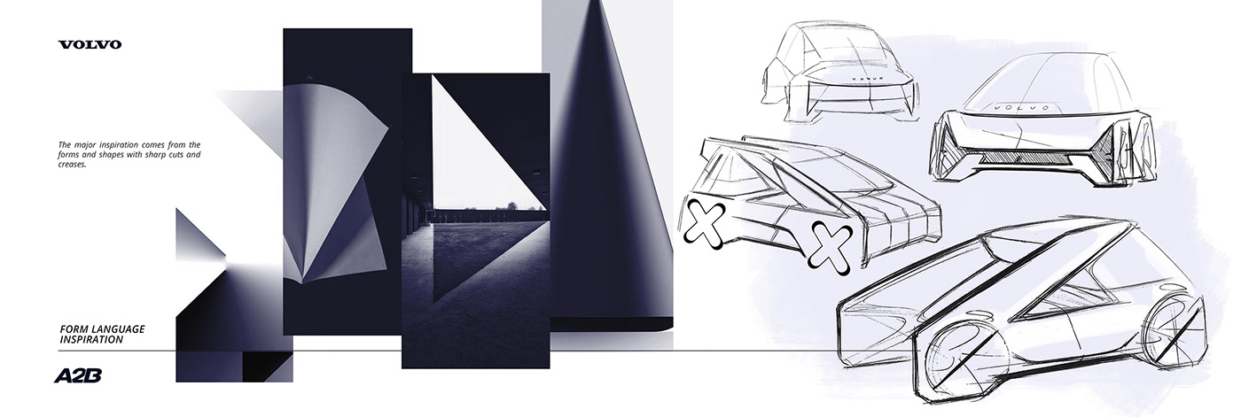 Volvo A2B，Double seat，Automobile design，Commuter car，Hand drawn，