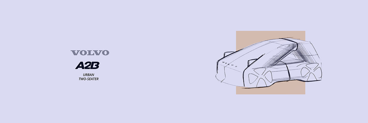 Volvo A2B，Double seat，Automobile design，Commuter car，Hand drawn，