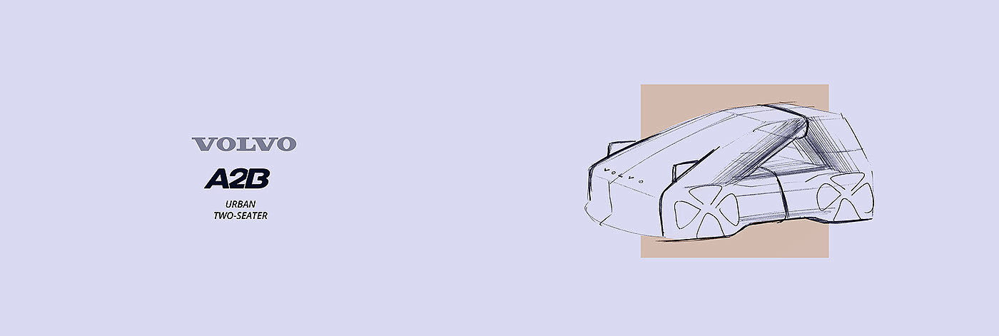 Volvo A2B，Double seat，Automobile design，Commuter car，Hand drawn，