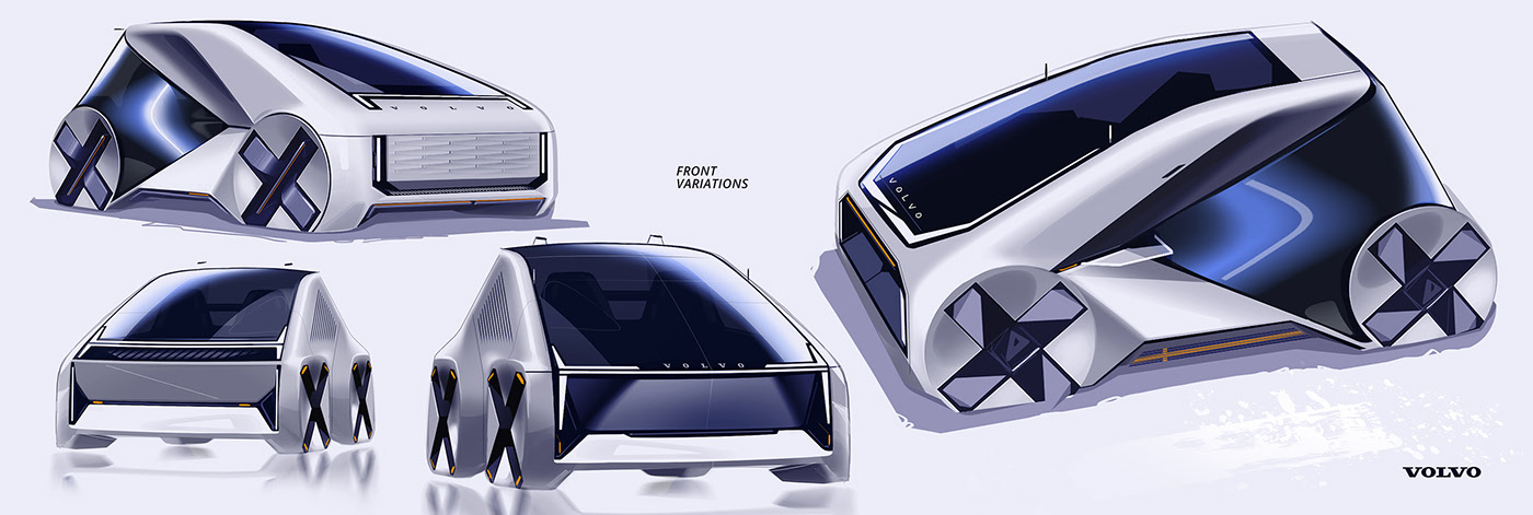 Volvo A2B，Double seat，Automobile design，Commuter car，Hand drawn，