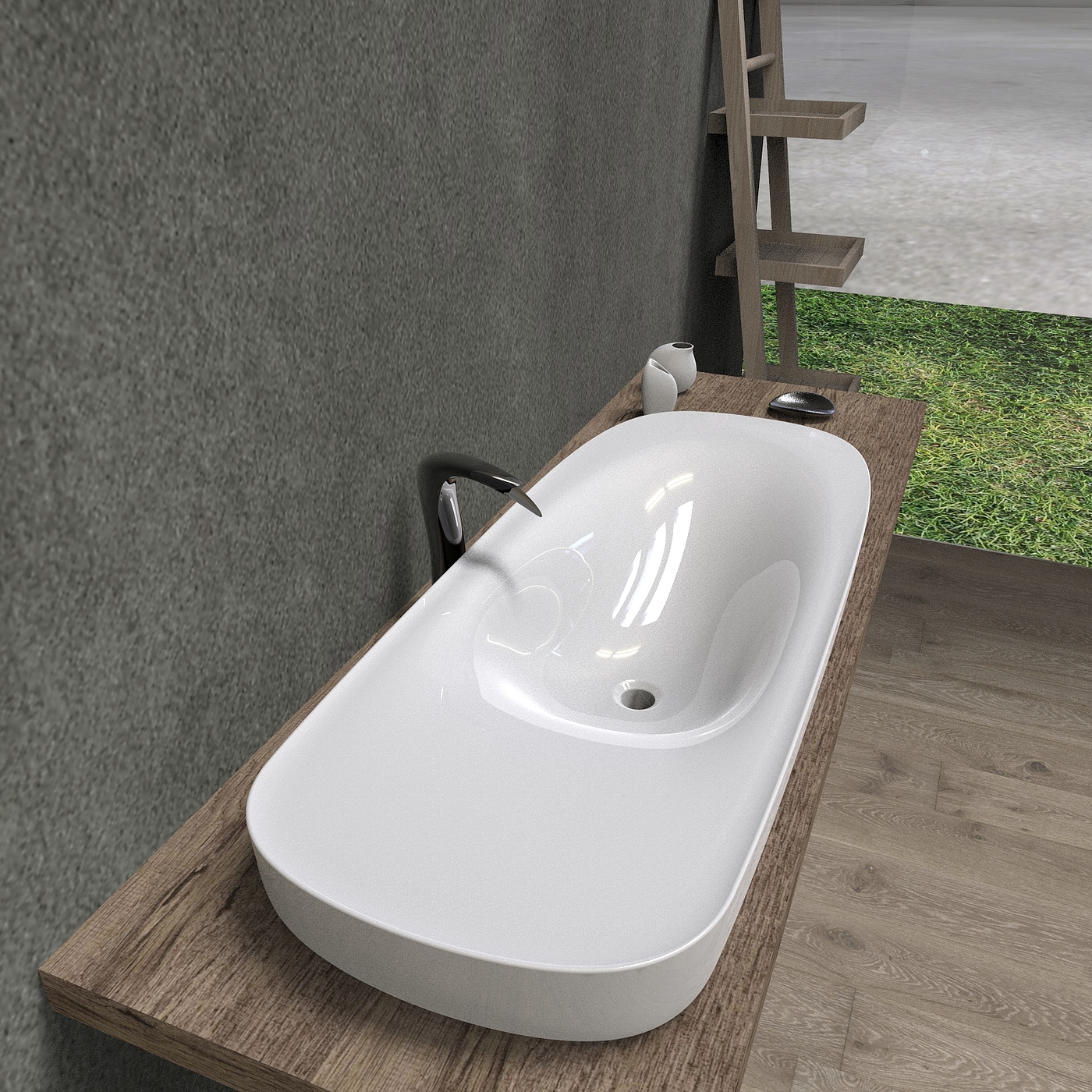 Wash basin, integrated basin on the table, semi embedded，