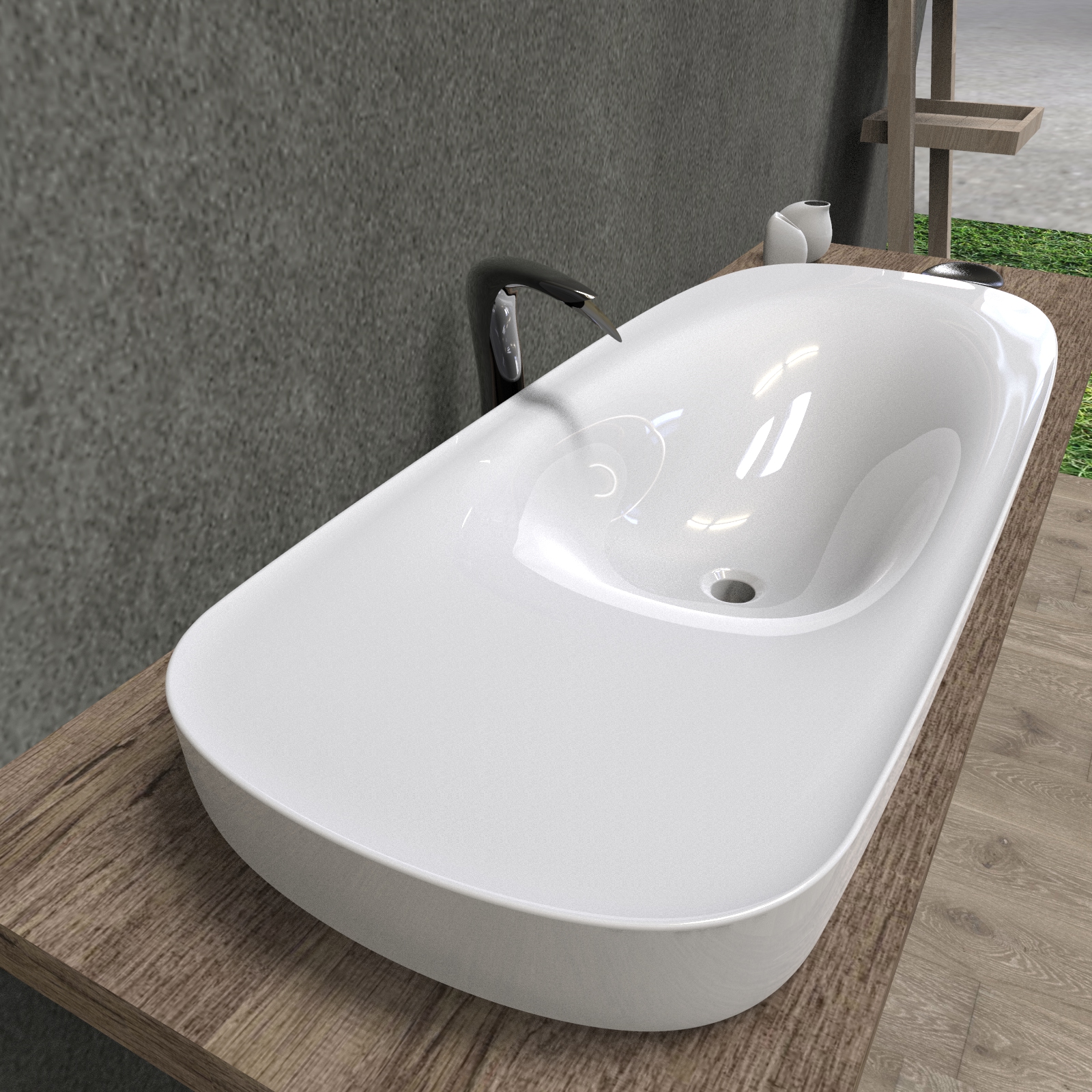 Wash basin, integrated basin on the table, semi embedded，