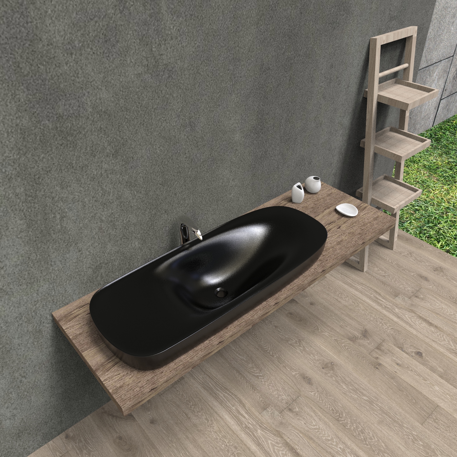Wash basin, integrated basin on the table, semi embedded，